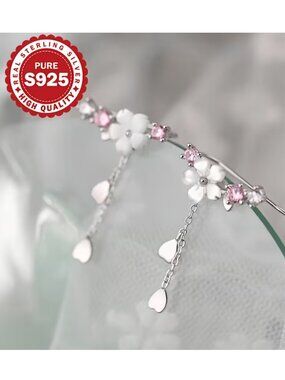 Cherry Blossom Tassel Earrings S925 Sterling Japanese Sakura Floral Dangles